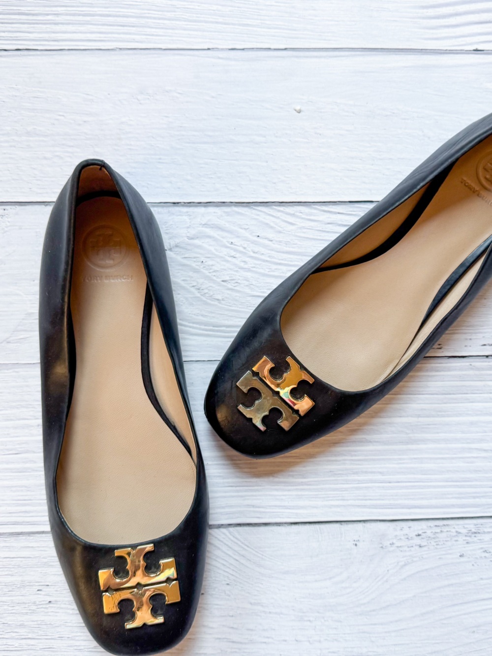 Tory Burch Classic Black Minimalist Logo Slip-On Flats Size 8M